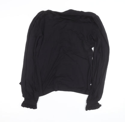 Bellissima Womens Black Long Sleeve Wrap V-Neck Blouse M