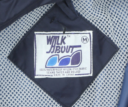 Walk About Men's Blue Waterproof Hooded Rain Coat Jacket Size M