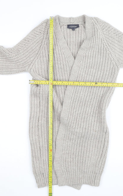 Sosandar Womens Beige Chunky Knit Long Cardigan Size S V-Neck