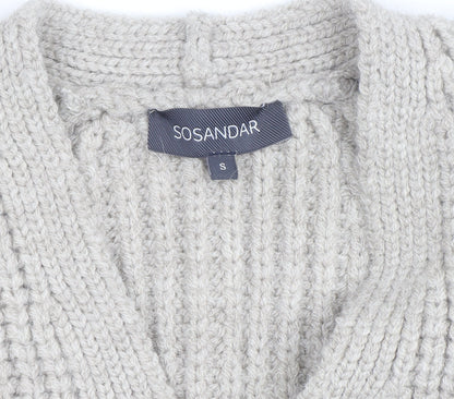 Sosandar Womens Beige Chunky Knit Long Cardigan Size S V-Neck