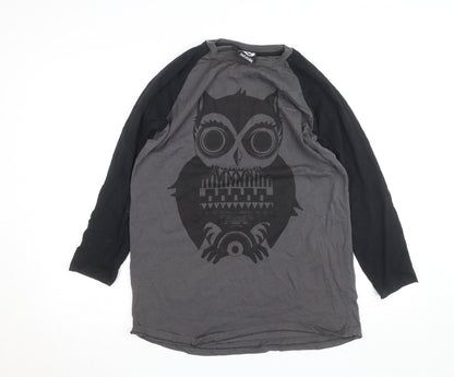 Paragon Men Grey Owl Graphic Long Sleeve Cotton T-Shirt XL