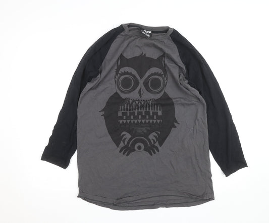 Paragon Men Grey Owl Graphic Long Sleeve Cotton T-Shirt XL