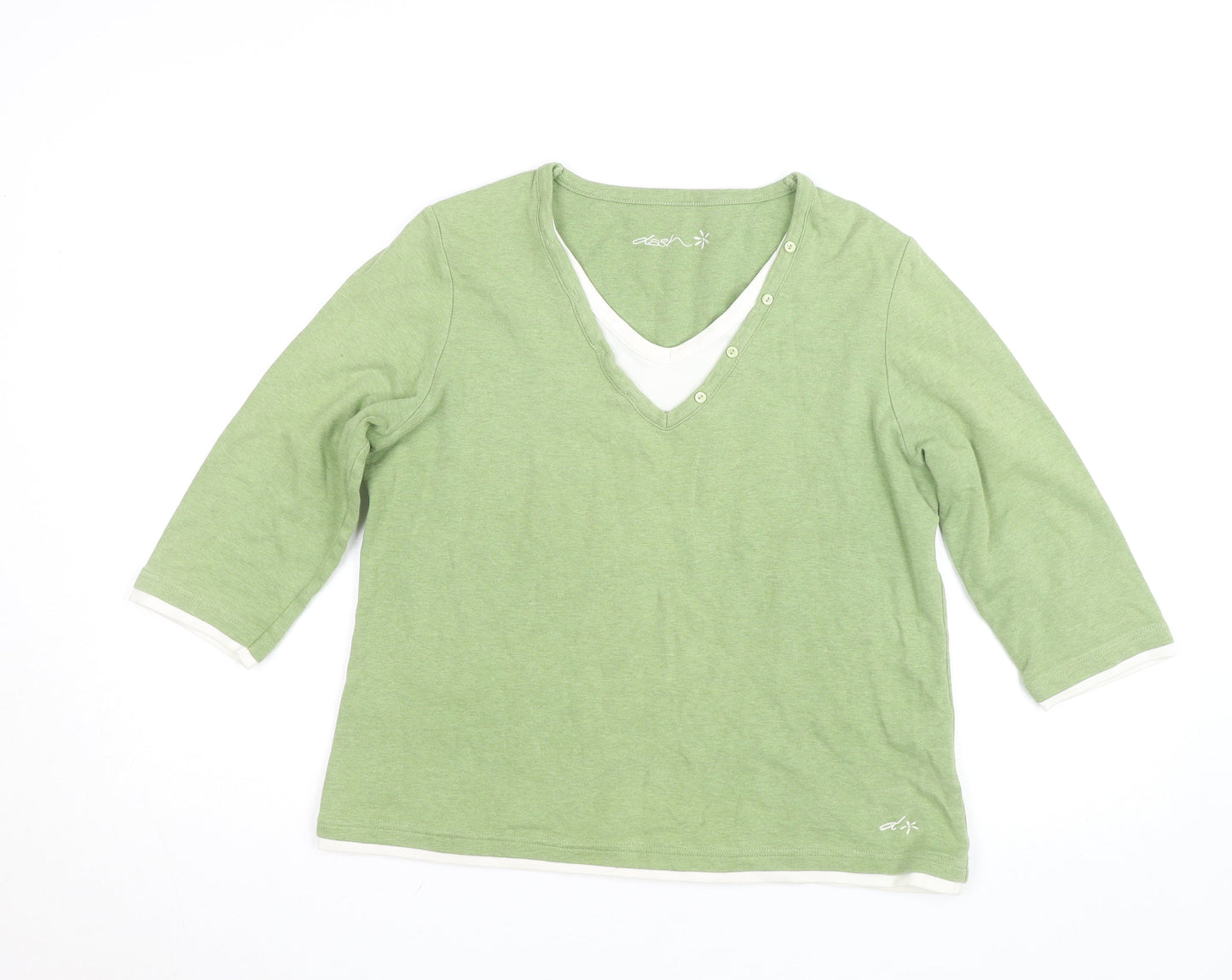 Dash Women's Green 3/4 Sleeve V-Neck Stretch Cotton T-Shirt Size 14