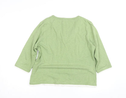 Dash Women's Green 3/4 Sleeve V-Neck Stretch Cotton T-Shirt Size 14