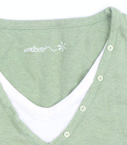 Dash Women's Green 3/4 Sleeve V-Neck Stretch Cotton T-Shirt Size 14
