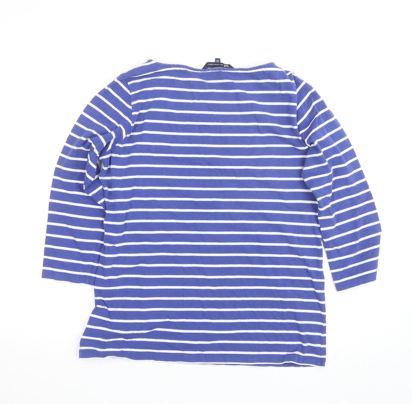 Crew Clothing Company Womens Blue Striped 3/4 Sleeve Cotton Top Size 14