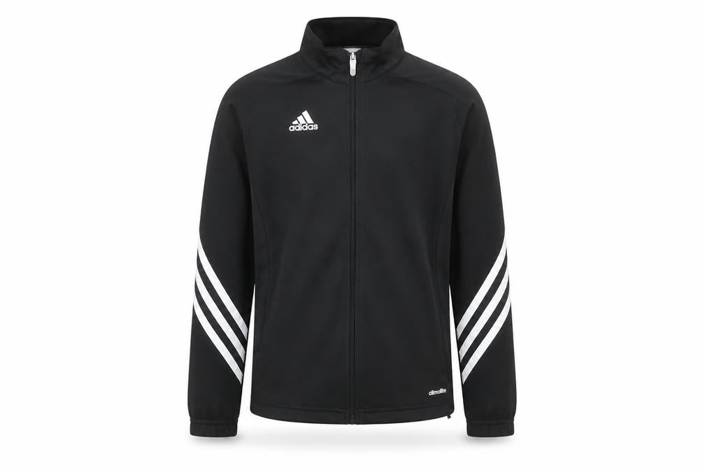 Front view of Adidas boys’ black 9-10 years track jacket climalite full zip sports top