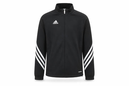 Front view of Adidas boys’ black 9-10 years track jacket climalite full zip sports top