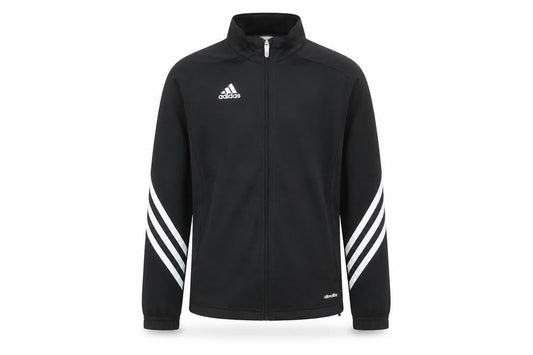 Front view of Adidas boys’ black 9-10 years track jacket climalite full zip sports top