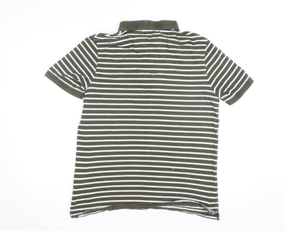 Lyle & Scott Mens Khaki White Striped Polo Shirt XL Short Sleeve