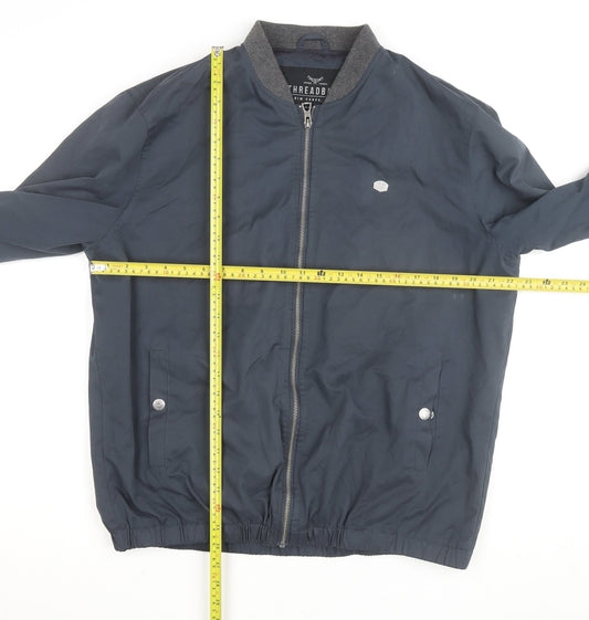 Threadbare Men's Blue XL Bomber Jacket Polyester Cotton Zip
