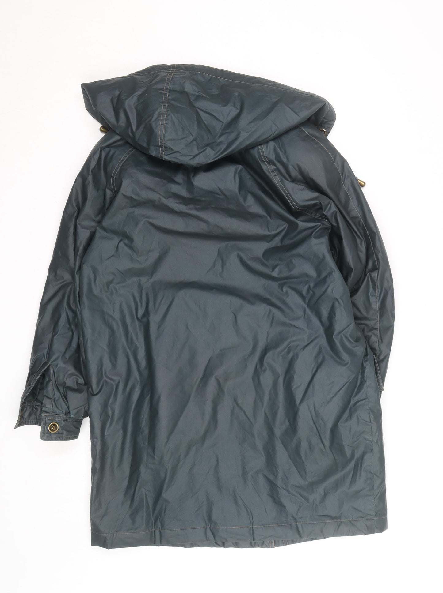 Nuage Women's Green Hooded Long Rain Coat Size 12 Waterproof Toggle Style