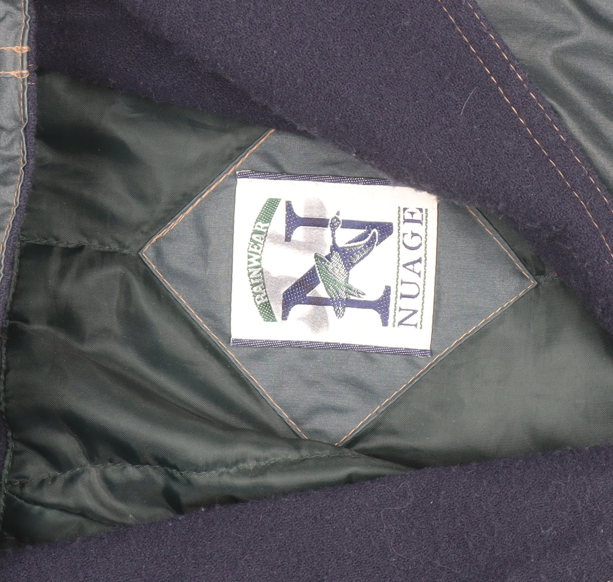 Nuage Women's Green Hooded Long Rain Coat Size 12 Waterproof Toggle Style