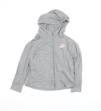 Nike Girls Grey Full Zip Hoodie XS Cotton Lightweight Sweatshirt