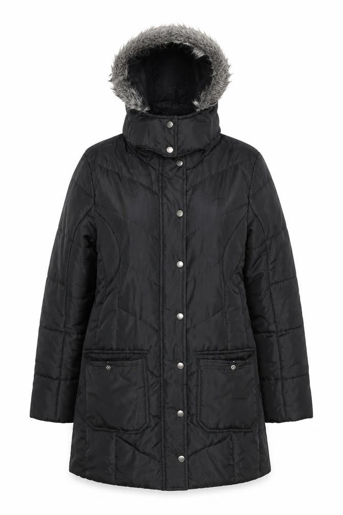 Esmara Women's Black Long Puffer Coat Hooded Size 12