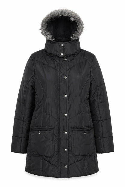 Esmara Women's Black Long Puffer Coat Hooded Size 12