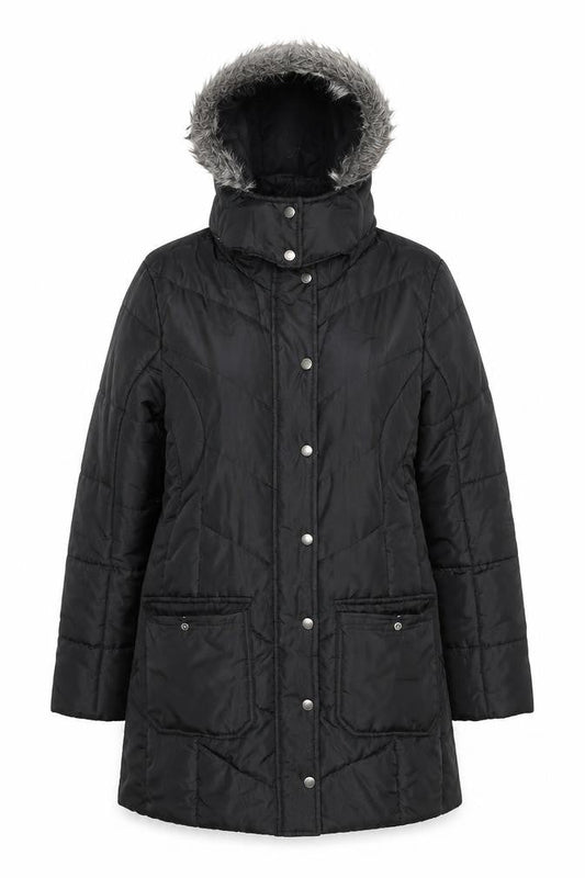 Esmara Women's Black Long Puffer Coat Hooded Size 12