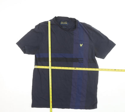 Lyle & Scott Men's Blue Relaxed Fit Colourblock T-Shirt Size L