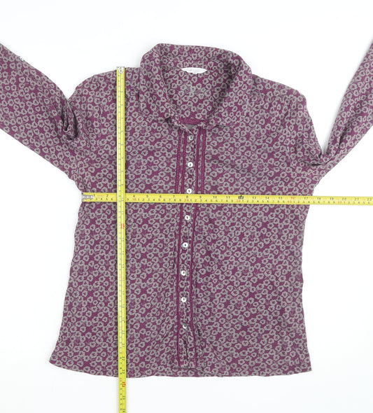 White Stuff Women Purple Floral Cotton Button-Up Shirt Size 12