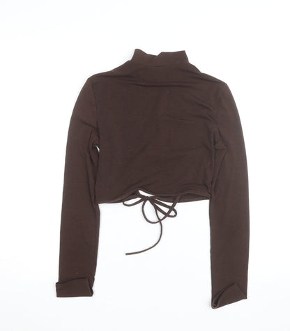 PrettyLittleThing Women Brown Mock Neck Cropped Long Sleeve Top Size 8