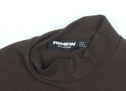 PrettyLittleThing Women Brown Mock Neck Cropped Long Sleeve Top Size 8