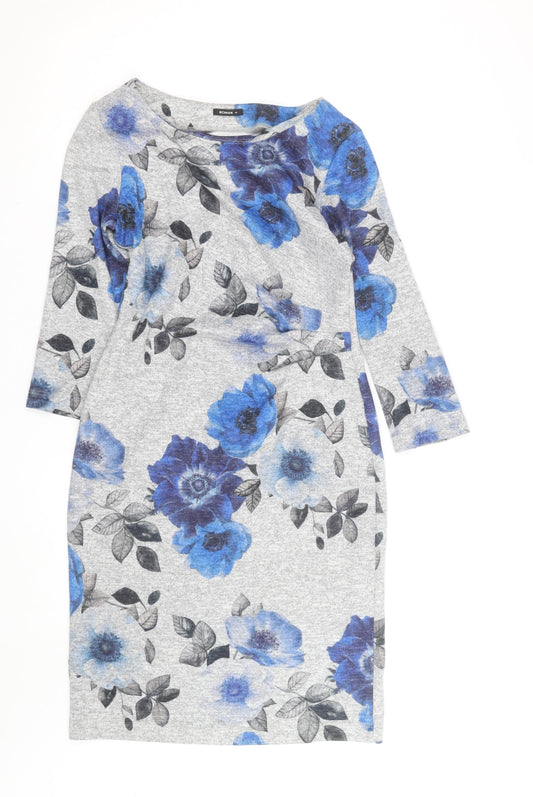 Roman Women Grey Blue Floral Bodycon Dress Size 10