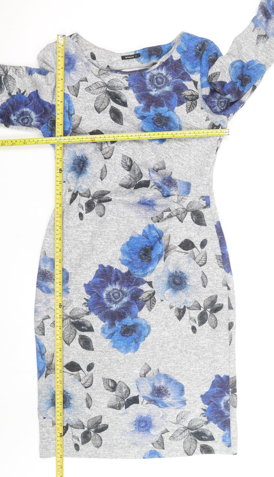 Roman Women Grey Blue Floral Bodycon Dress Size 10