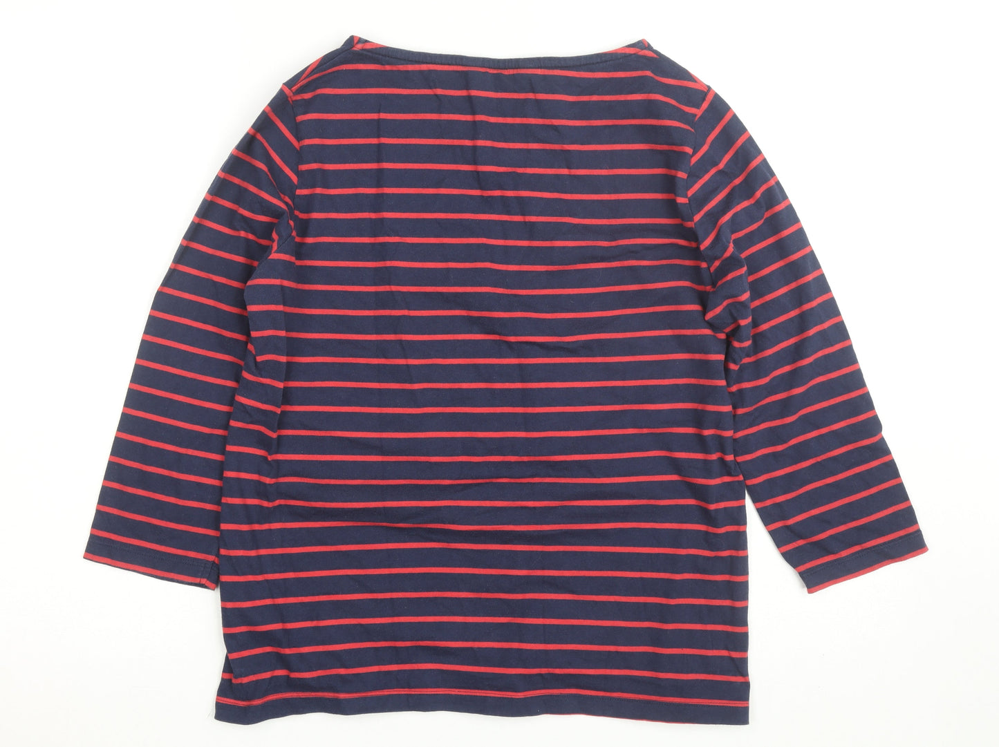 Crew Clothing Women’s Navy Red Striped 3/4 Sleeve Cotton T-Shirt Size 14