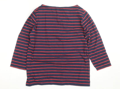 Crew Clothing Women’s Navy Red Striped 3/4 Sleeve Cotton T-Shirt Size 14