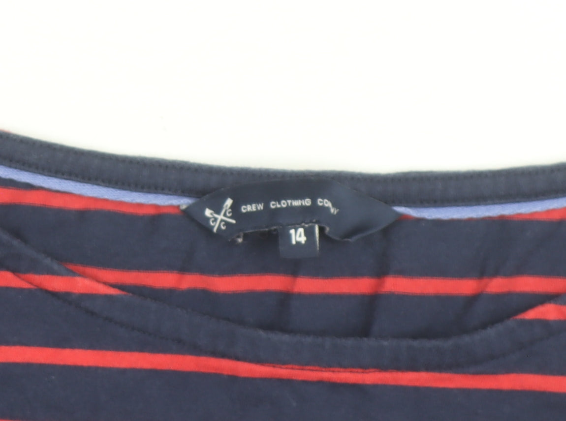 Crew Clothing Women’s Navy Red Striped 3/4 Sleeve Cotton T-Shirt Size 14