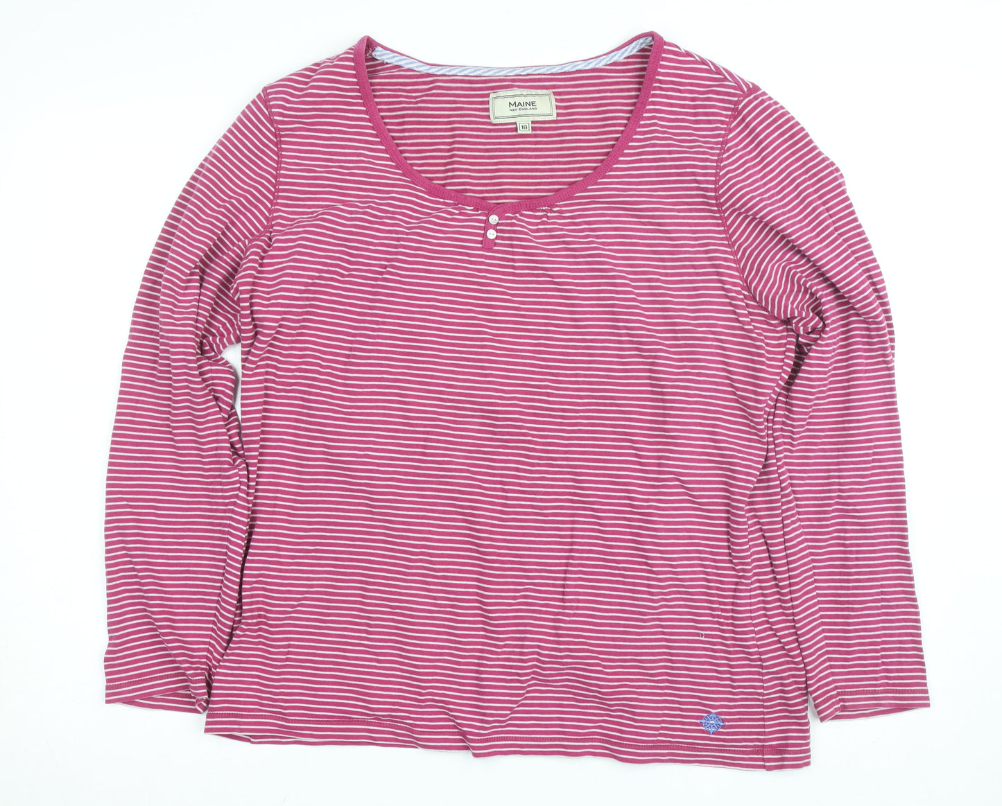 Maine New England Women’s Pink Striped Long Sleeve Cotton T-Shirt UK 18