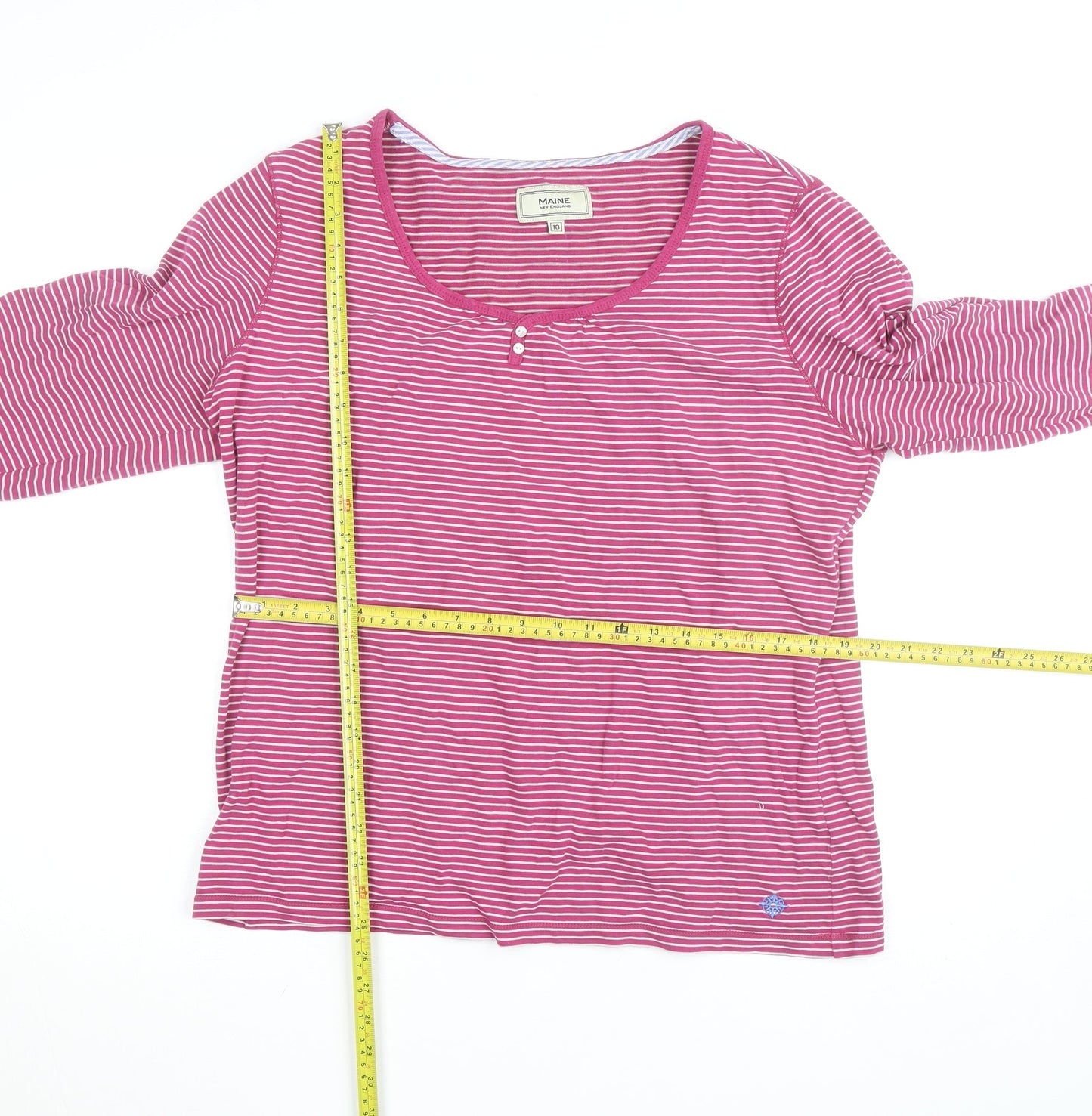 Maine New England Women’s Pink Striped Long Sleeve Cotton T-Shirt UK 18