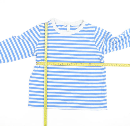 H&M Women Blue White Striped Long Sleeve Cotton T-Shirt XS