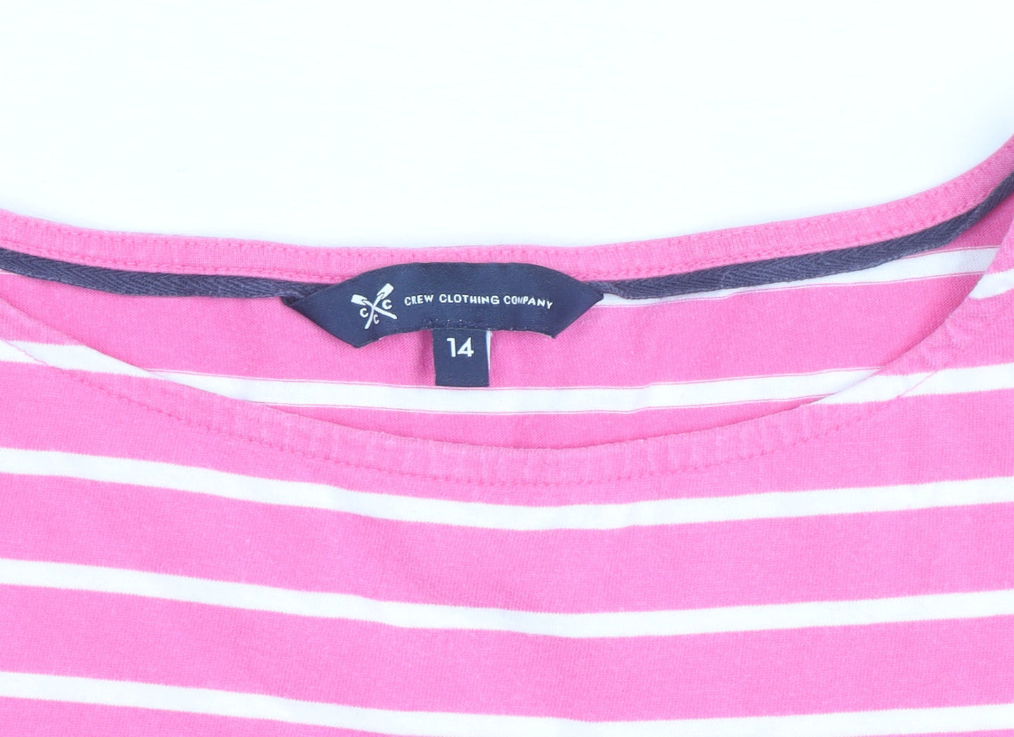 Crew Clothing Company Women’s Pink Striped Cotton 3/4 Sleeve Top Size 14