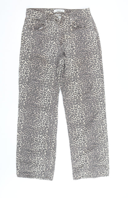 Pull & Bear Women's Brown Leopard Print High Rise Straight Jeans Size 10