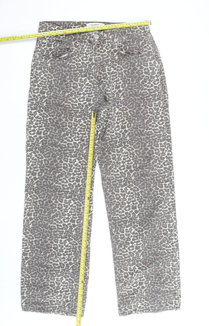Pull & Bear Women's Brown Leopard Print High Rise Straight Jeans Size 10