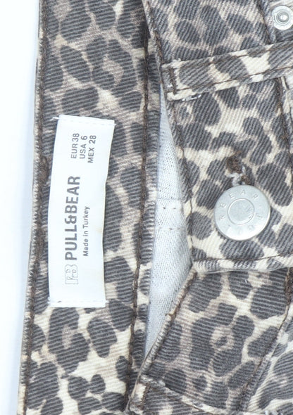 Pull & Bear Women's Brown Leopard Print High Rise Straight Jeans Size 10