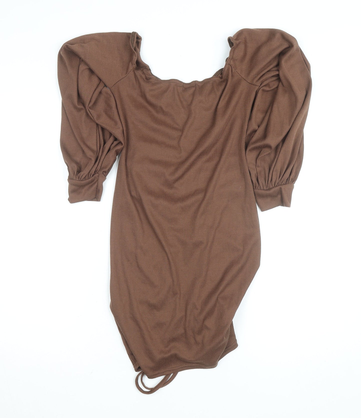 PrettyLittleThing Women’s Brown Off Shoulder Ruched Bodycon Mini Dress Size 14
