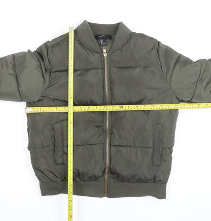 Forever 21 Women's Green Bomber Jacket Size S Casual Short Zip
