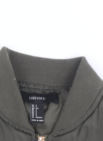 Forever 21 Women's Green Bomber Jacket Size S Casual Short Zip