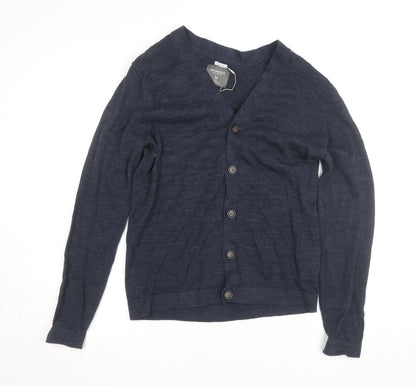 Springfield Men’s Blue Cotton Linen Cardigan M V-Neck Button Front