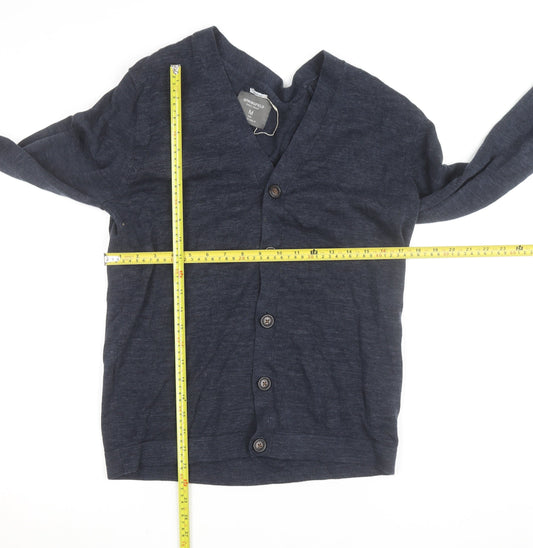 Springfield Men’s Blue Cotton Linen Cardigan M V-Neck Button Front