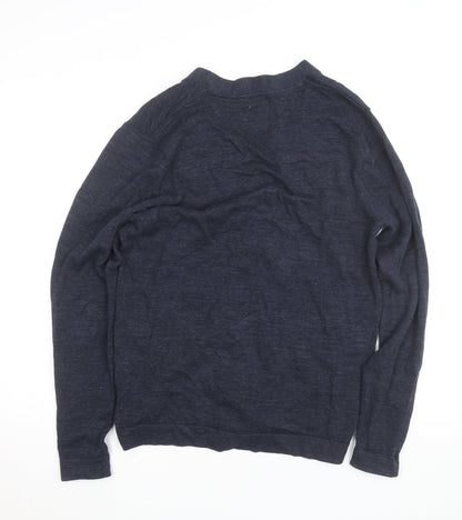 Springfield Men’s Blue Cotton Linen Cardigan M V-Neck Button Front