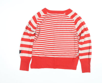 Next Womens Red Striped V-Neck Cotton Jumper Size S