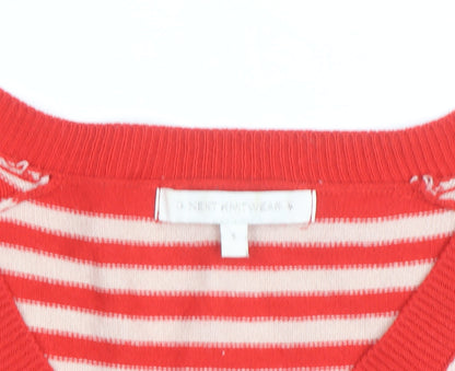 Next Womens Red Striped V-Neck Cotton Jumper Size S