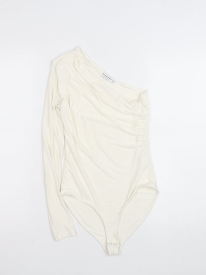 Stradivarius Women Ivory One Shoulder Long Sleeve Bodysuit Size S