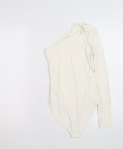 Stradivarius Women Ivory One Shoulder Long Sleeve Bodysuit Size S