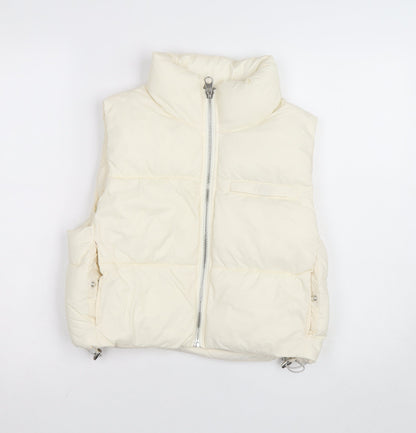 Pull & Bear Women’s Ivory XS Puffer Waistcoat with Zip Detail