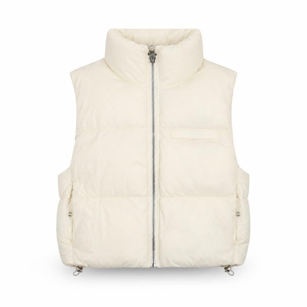 Pull&Bear Women’s Ivory XS Puffer Waistcoat with Zip Detail