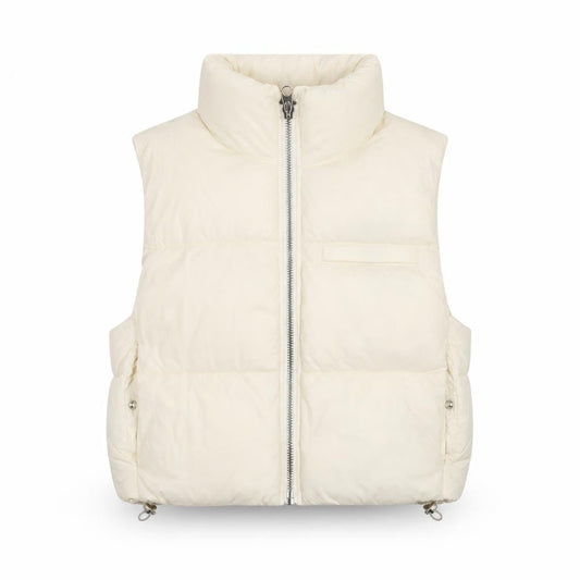 Pull & Bear Women’s Ivory XS Puffer Waistcoat with Zip Detail